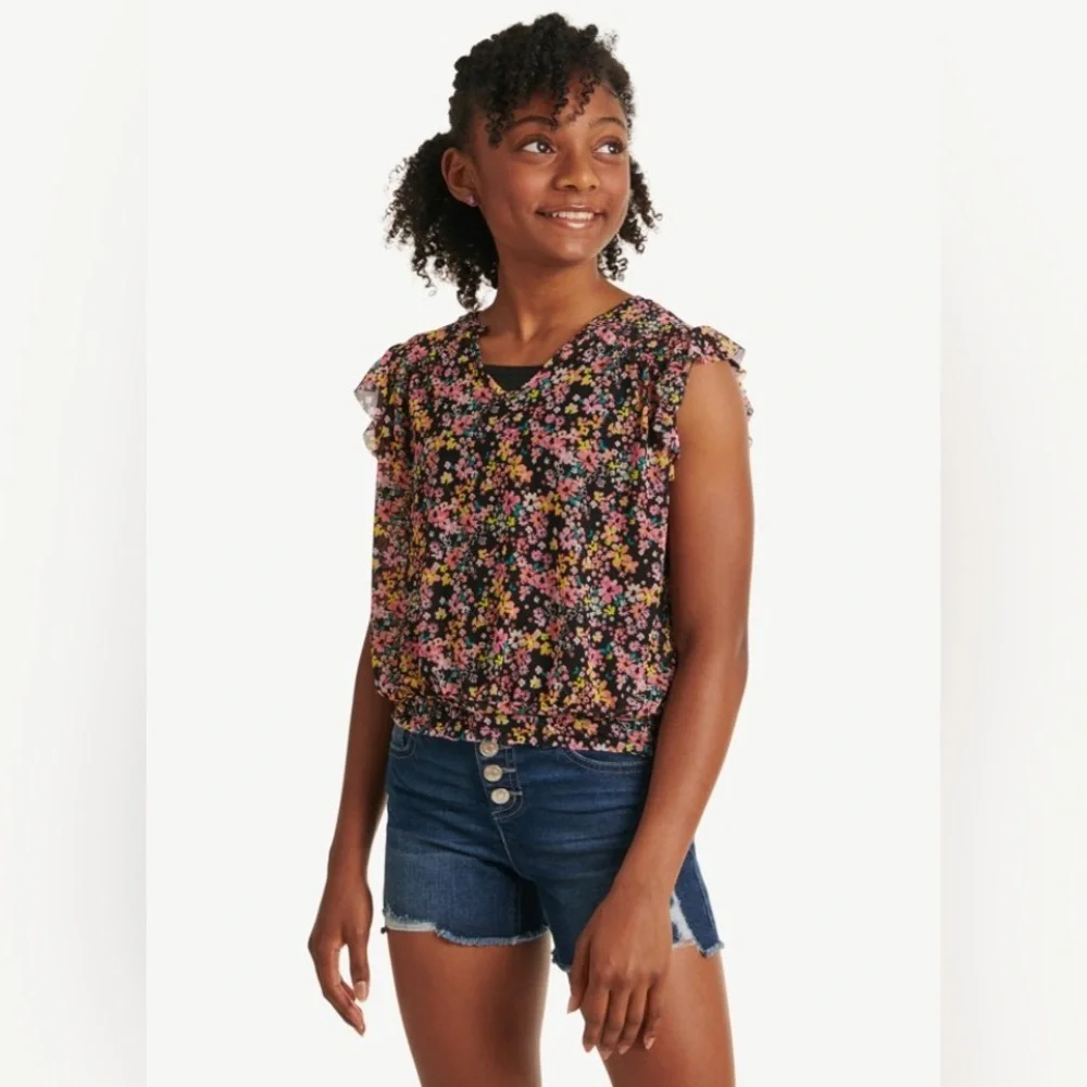Justice Flutter Sleeve Blouse Ruffled Smocked Design